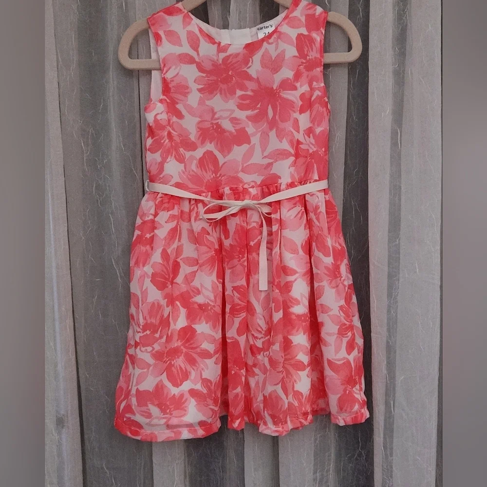 Carter's Peach Floral Twirly Dress, Size 24mons, EUC